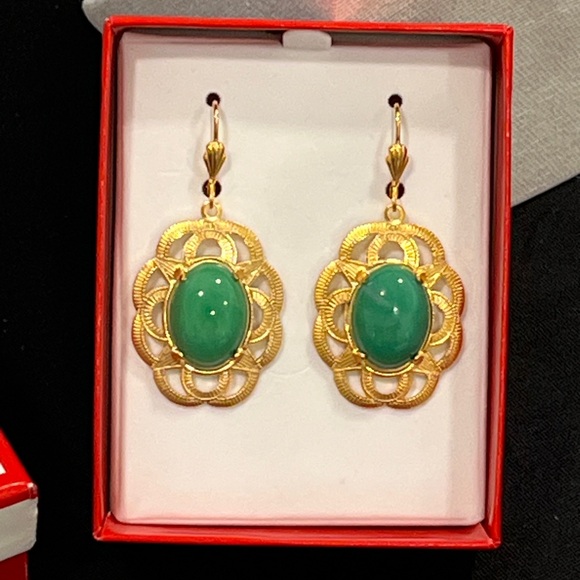 Ali by Alzerina Jewelry - NWT 24kt Gold-Plated Gold and Green Magnolia Statement Earrings